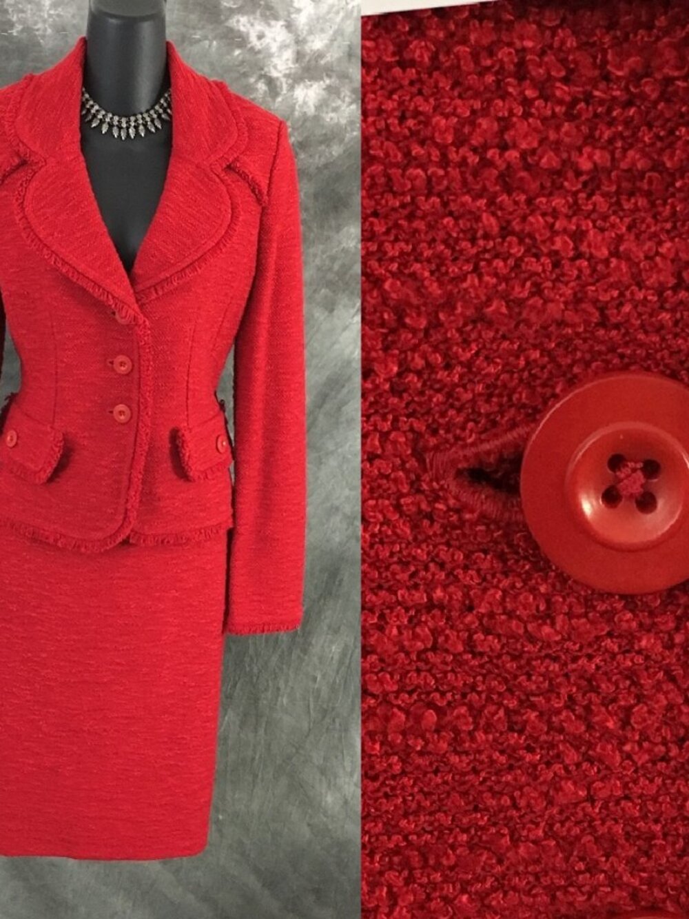 BEAUTIFUL st john knit red jacket skirt suit size 4 6